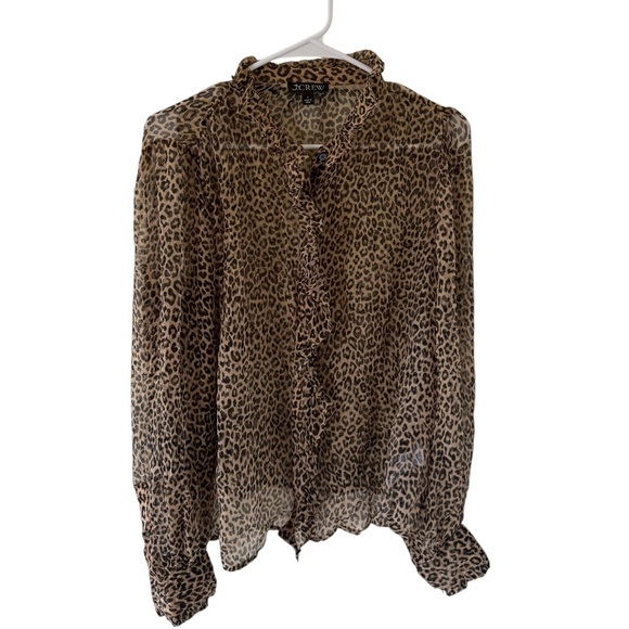 J. Crew Ruffle button-up shirt in leopard-print crinkle chiffon - Picture 7 of 8